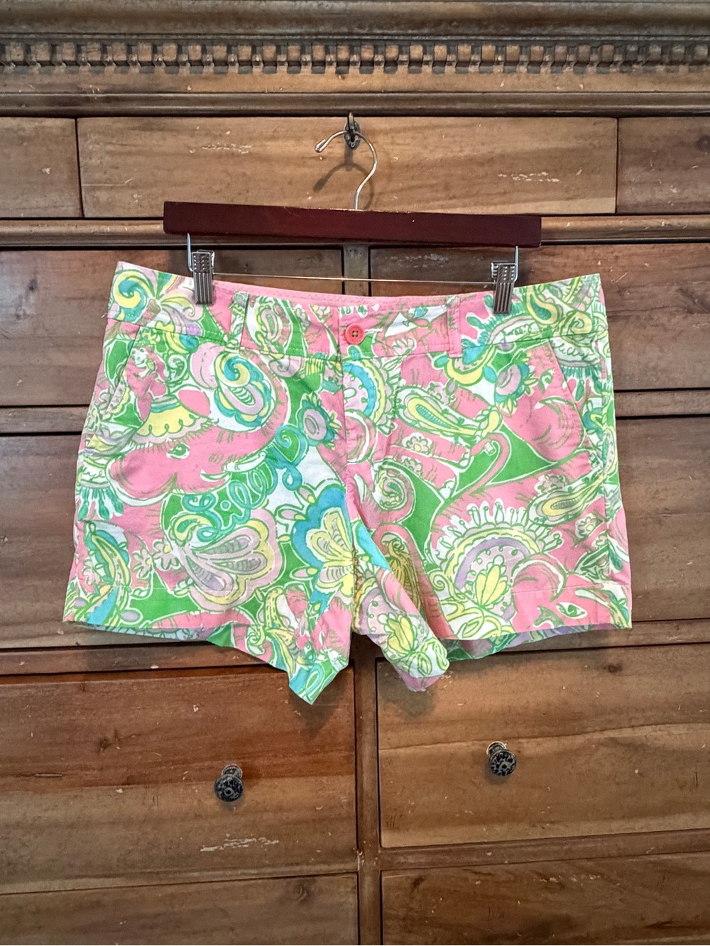 Lilly Pulitzer Pink & Green Paisley Cotton Callahan Shorts Sz 14